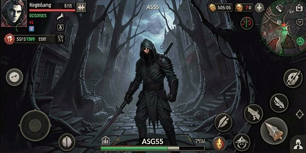 Screenshot gameplay ASG55 menampilkan suasana mencekam dan karakter menakutkan.