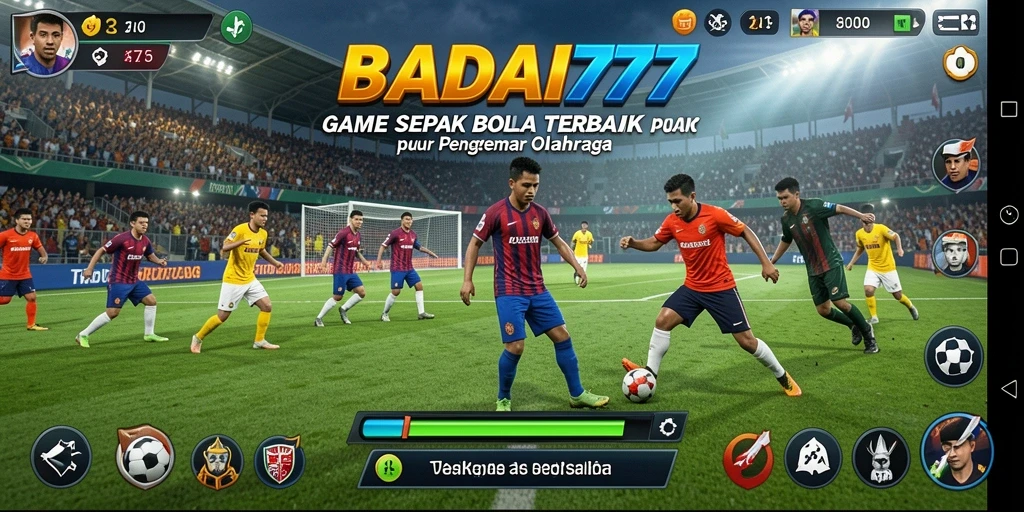 Tampilan screenshot utama BADAI777 yang menunjukkan aksi sepak bola yang seru.