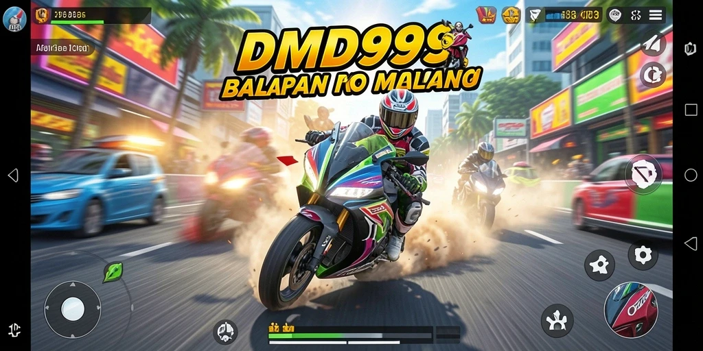 Tampilan gameplay DMD999 dengan trek balap yang spektakuler.