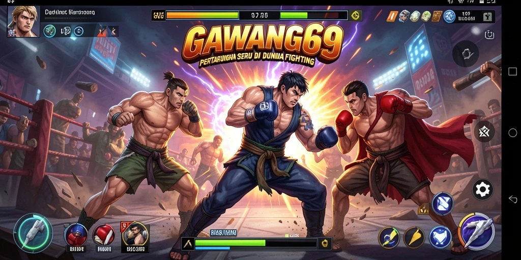 Tangkapan layar menampilkan karakter Fighting GAWANG69 dalam aksi mendebarkan.