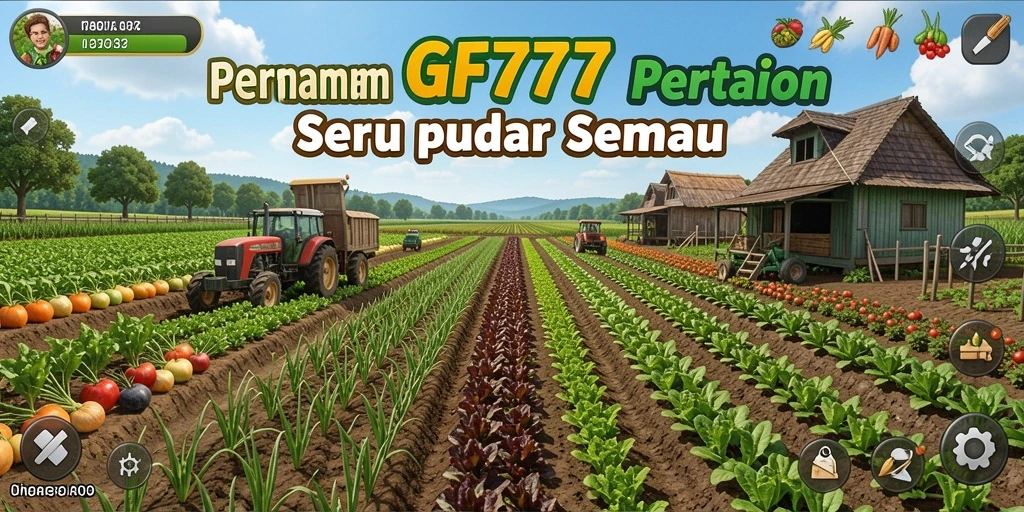 Screenshot gameplay GF777 menunjukkan petani merawat ladang dengan semangat.