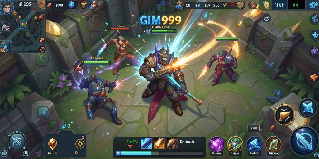 Tampilan gameplay GIM999 yang memukau dalam pertempuran MOBA.