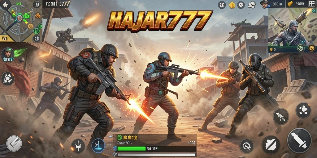 Tampilan gameplay intens di dunia HAJAR777 Battle Royale.