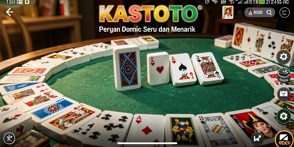 Screenshot gameplay KASTOTO yang menunjukkan suasana permainan Domino yang seru.