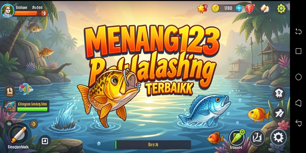 Tampilan gameplay MENANG123 saat memancing ikan besar di lautan.