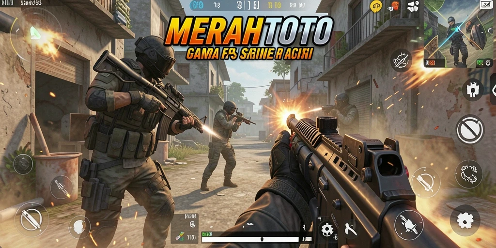 Screenshot utama MERAHTOTO menampilkan aksi gameplay FPS yang mendebarkan.
