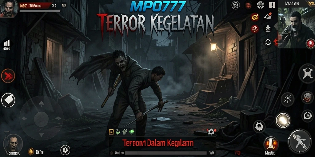 Tampilan gameplay MPO777 yang menegangkan di dunia gelap dan menyeramkan.