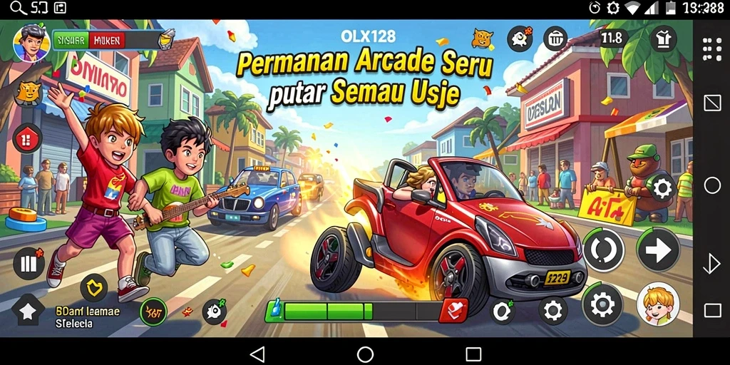 Tampilan gameplay seru dari OLX128 yang penuh warna dan tantangan.