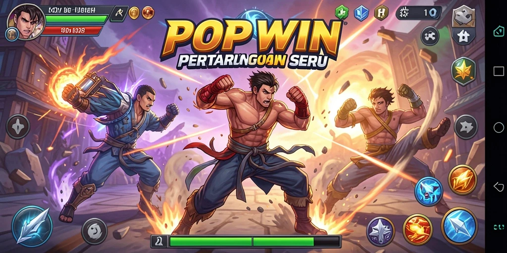 Screenshot utama yang menampilkan aksi pertarungan di POPWIN.
