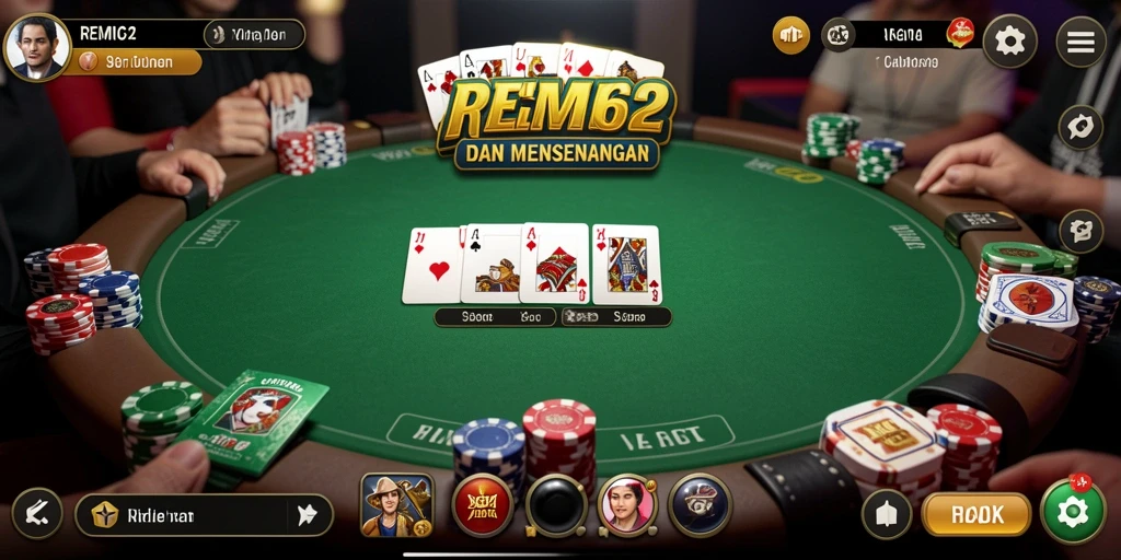 Tampilan gameplay poker yang menegangkan dan seru di REMI62.