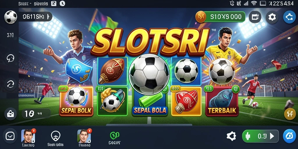 Screenshot gameplay SLOTSRI menampilkan keseruan berputar dengan tema sepak bola.