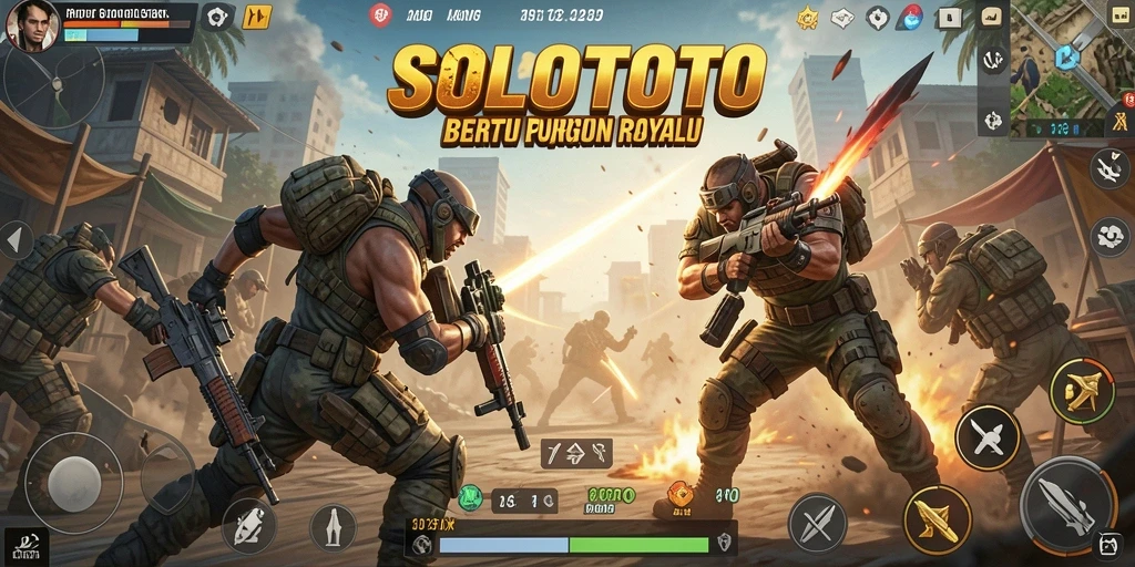 Screenshot gameplay menegangkan dari SOLOTOTO di arena Battle Royale.
